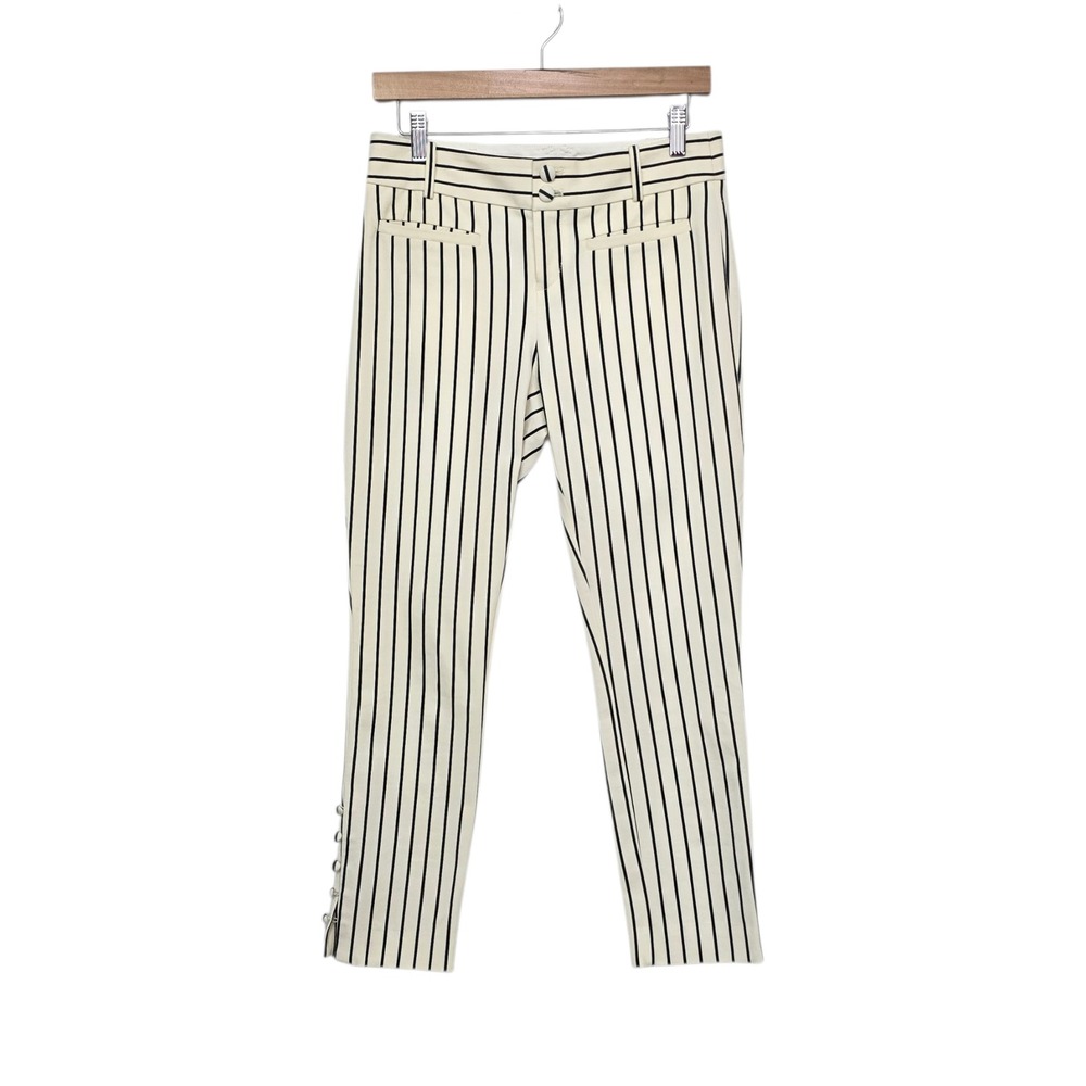 Anthropologie The Essential Slim Pinstripe Trousers Cream Navy Blue Size 2 Ankle
